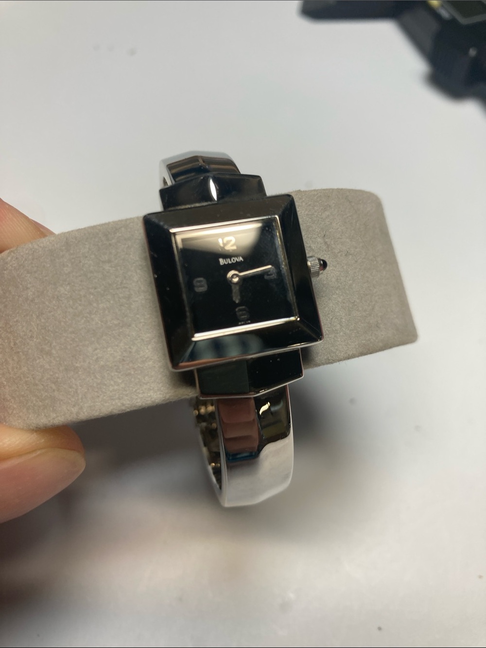 Bulova vintage Women's Black Dial Silver-Tone Bangle Watch